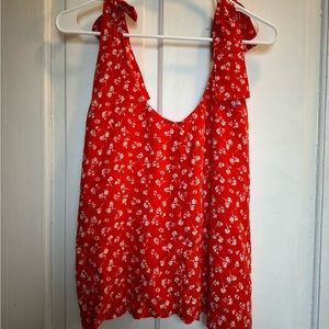 Sezane red floral tie blouse